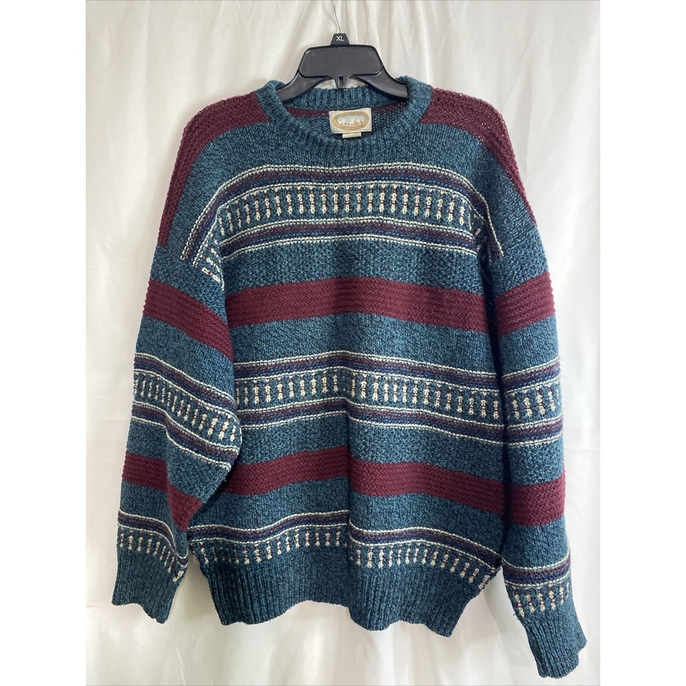 Green Mountain Dry Goods Sweater Mens L Teal Burgundy‎ Excellent Wool Blend USA